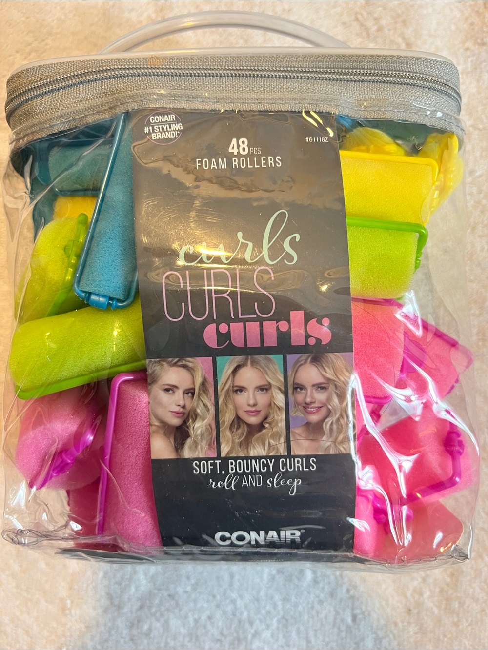 Foam conair Rollers 48-Pack - Bright Multicolor Curling Set for soft, bouncy cur